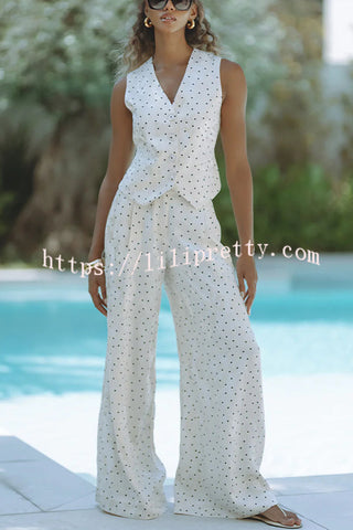 Jasmina Polka Dot Polka Jacquard Elastic Waist Pocketed Wide Leg Pants