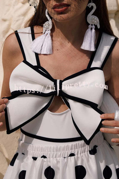 Bow Swimsuit and Elastic Waist Spotted One Piece Swimsuit + Skirt