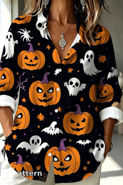 Halloween Shirt Featuring Bat and Jack-o'-lantern Patterns