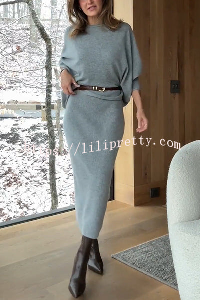 Soft and Warm Cashmere Knit Batwing Sleeve Relaxed Sweater