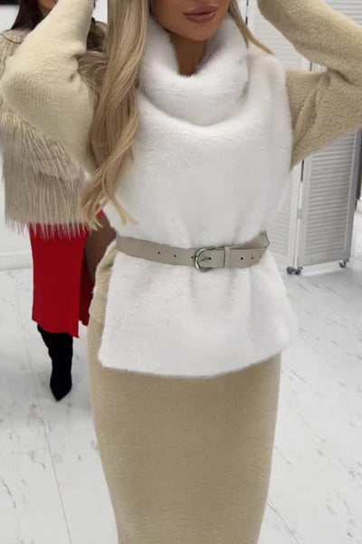 Warm and Stylish Shaggy Eco-fur Stand Collar Side Slit Vest