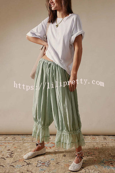 Pastoral Style Elastic Waist Lace Hem Bloomer Pants