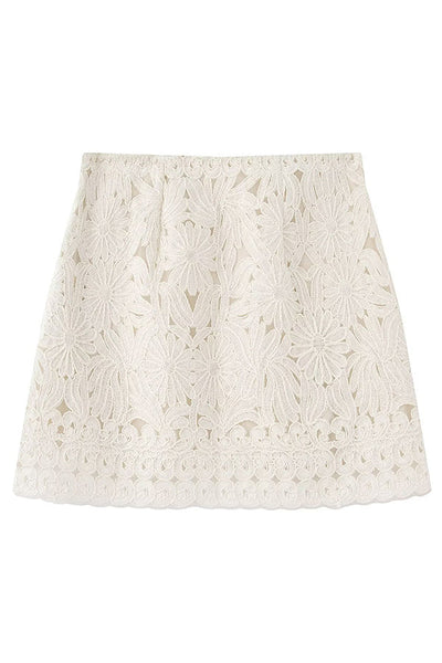 Fashion Floral Hollow Embroidery Slim Mini Skirt