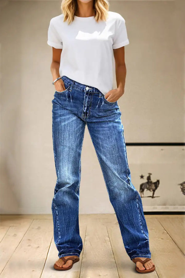 Stylish Pocket Stretch Casual Straight Leg Jeans
