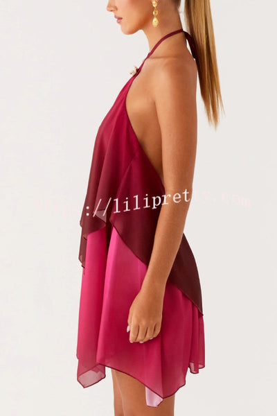 Fashionable Gradient Halter Neck Loose Backless Mini Dress