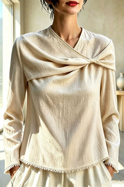 Draped Twist-Front Textured Blouse