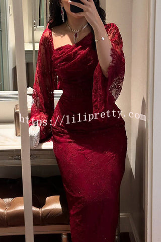 Fashionable Hollow Lace Elegant Slim Hot Diamond Maxi Dress