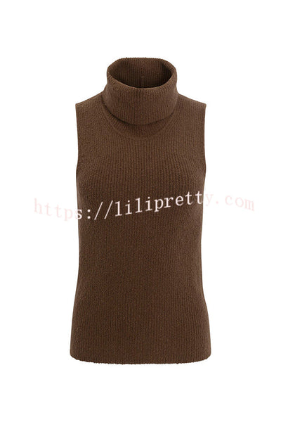 Comfortable Season Ribbed Knit Turtleneck Sleeveless Relaxed Sweater