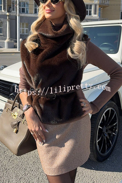 Warm and Stylish Shaggy Eco-fur Stand Collar Side Slit Vest