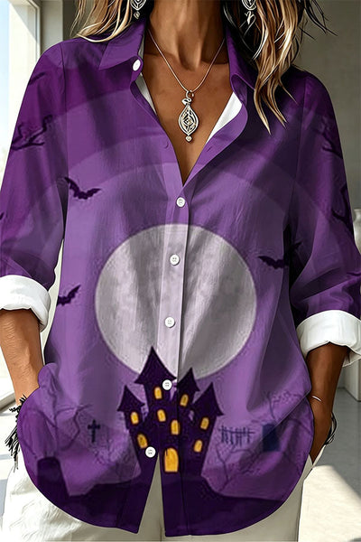 Halloween Shirt Featuring Evil Spirit and Jack-o'-lantern Patterns