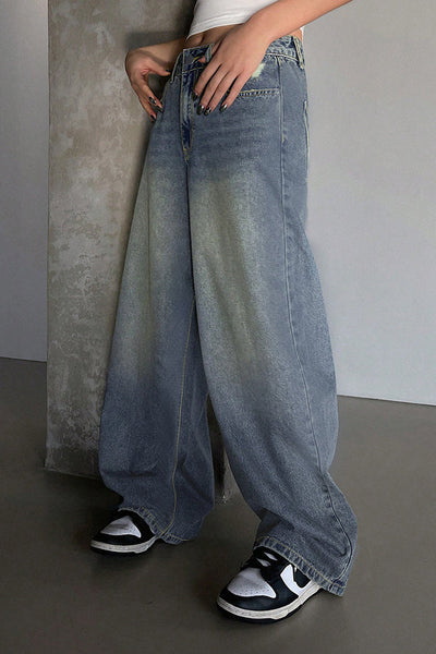 Fashion Ripped Loose Casual Pocket Wide-leg Jeans