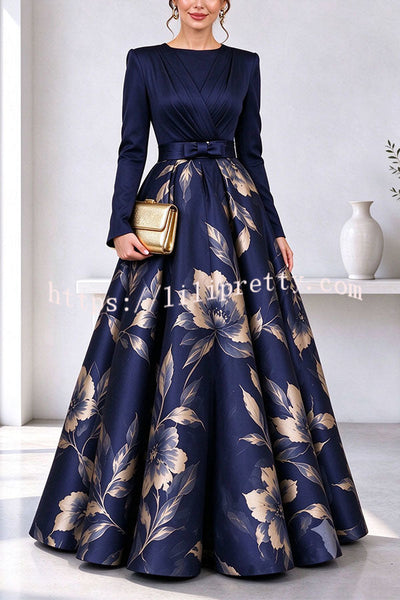 Calista Chiffon High Neck Long Balloon Sleeve Ruched Button Detail Maxi Dress