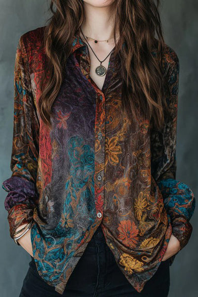 Unique Print Retro Long-sleeved Casual Shirt