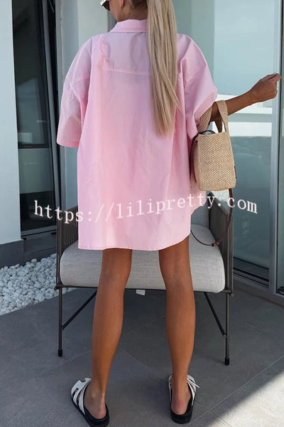 Summer Casual Loose Short-sleeved Shirt and Elastic High Waist Shorts Set
