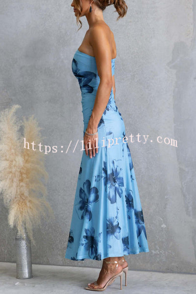 Floral Print Elegant Mesh Off-shoulder Fitted Maxi Dress