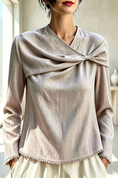 Draped Twist-Front Textured Blouse