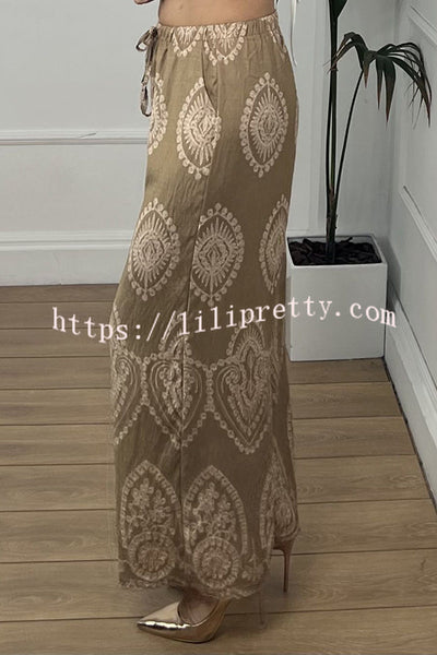 Unique Print Elastic Waist Casual Pocket Wide Leg Pants