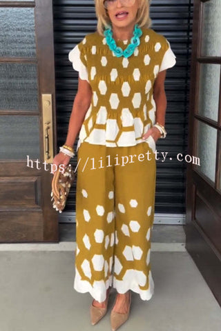Tied To Charm Polka Dot Smocked Short Sleeve Top And Elastic Waist Pocket Loose Pants Set