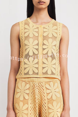 Fashion Embroidered Hollow Sleeveless Round Neck Knitted Vest