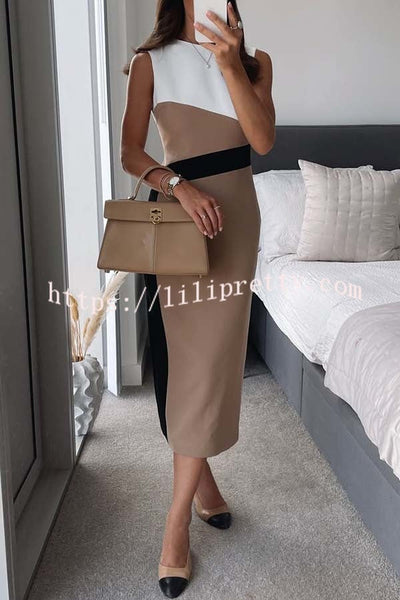 Workwear Day Colourblock Tailored Pencil Slit Stretch Midi Dress
