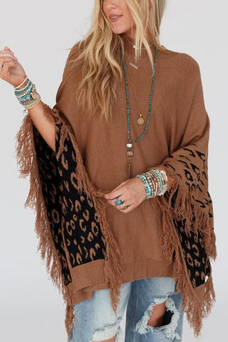 Fashionable Round Neck Tassel Loose Knitted Sweater