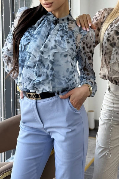 Unique Printed Loose Long-sleeved Casual Chiffon Shirt