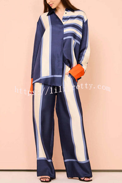 Conceptually Chic Satin Geometric Print Elastic Waist Pocketed Wide Leg Pants