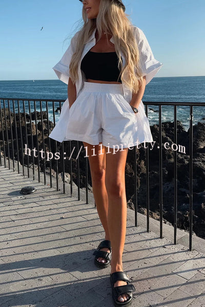 Summer Casual Loose Short-sleeved Shirt and Elastic High Waist Shorts Set