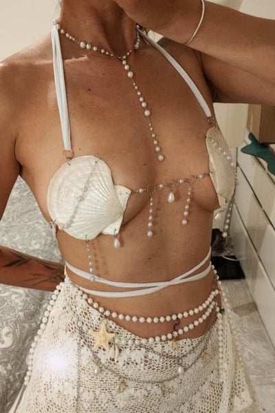 Resort-style Seashell Pearl Chest Chain and Waist Chain Set