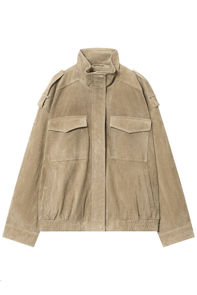 Fashionable Suede Loose Pocket Leather Jacket