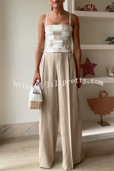 Angie Linen Blend High Rise Elastic Waist Pocket Wide Leg Pants