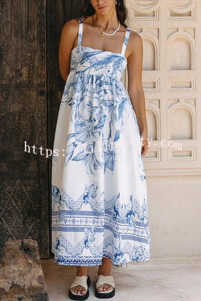 Quiet Beauty Boho Tropical Print Pocketed A-line Midi Dress