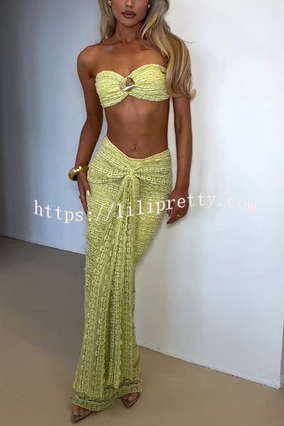 Fashion Metal Shell Embellished Sexy Bandeau and Elastic Tie Maxi Skirt Set