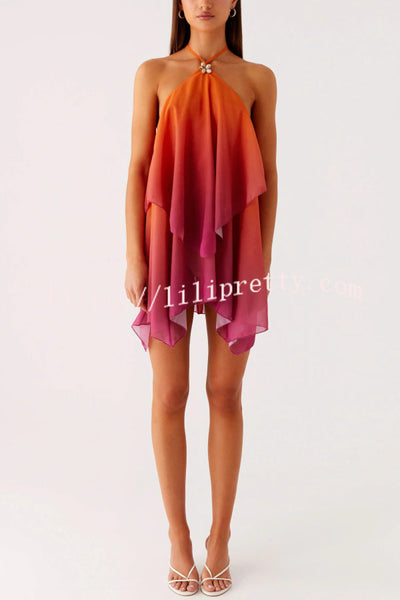 Fashionable Gradient Halter Neck Loose Backless Mini Dress