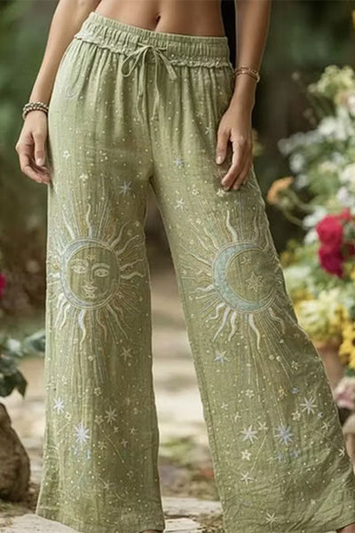 Halloween Dark-themed Printed Wide-Leg Pants
