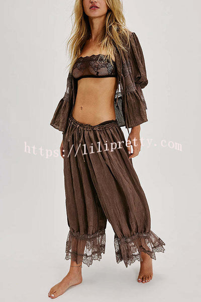 Pastoral Style Elastic Waist Lace Hem Bloomer Pants