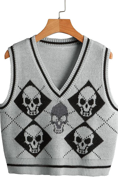Halloween Skull Argyle Knit Sweater Vest