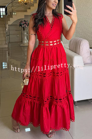Eternal Grace Crochet Cutout Lace Trim A-line Maxi Dress
