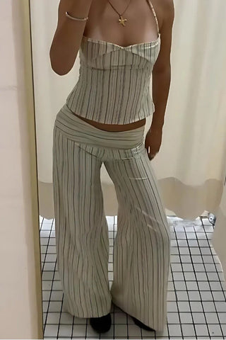 Striped Halter Top and Wide-leg Pants Set