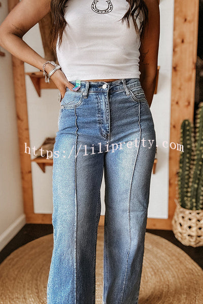 Fashion High Waist Pocket Casual Straight Jeans
