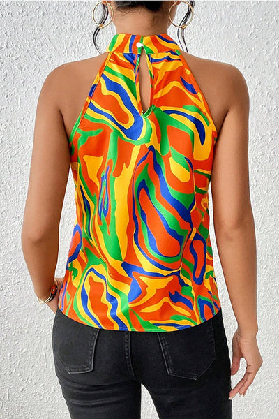 Unique Print Sleeveless Round Neck Loose Top