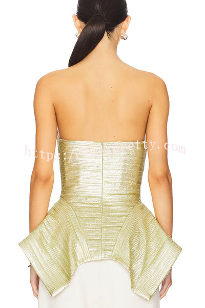 Modern Elegance Metallic Textured Fabric Corset Strapless Panier Tank Top