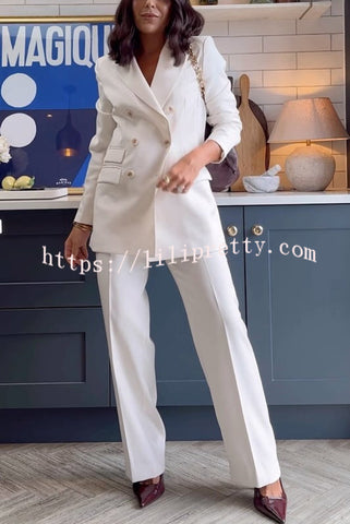 Elegant and Independent Button Lapel Blazer and Elastic Waist Pocketed Loose Pants Set