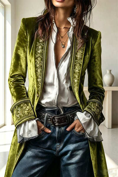 Aurelia Embroidered Velvet Tailored Blazer