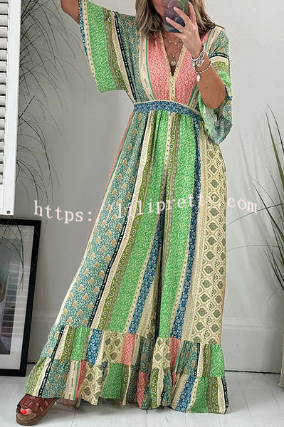 Lilipretty® Last Queen Retro Floral Flare Sleeve Pocketed Loose Wide Leg Jumpsuit