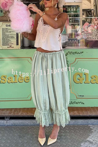 Pastoral Style Elastic Waist Lace Hem Bloomer Pants