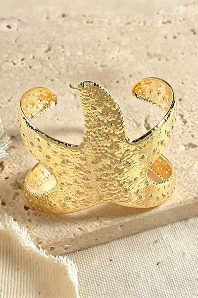 Hammered-finish Starfish Motif Wide Bracelet