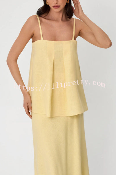 Linen Blend Loose Square Neck Camisole Top and Elegant Resort Maxi Skirt Set
