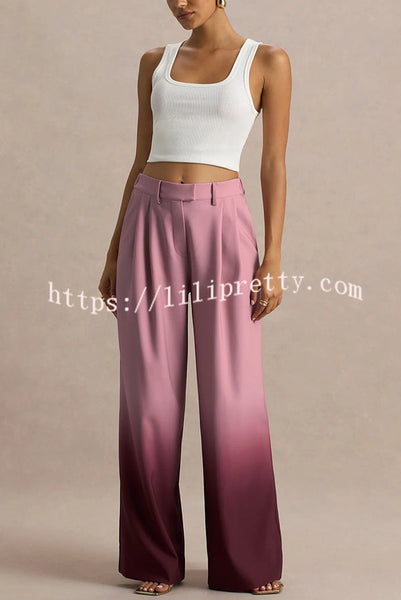 Enya Ombre Print Elastic Waist Pocketed Wide Leg Pants