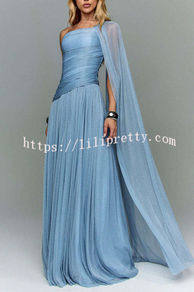 Maison Lurex Shimmer Ethereal One-Shoulder Draped Maxi Dress